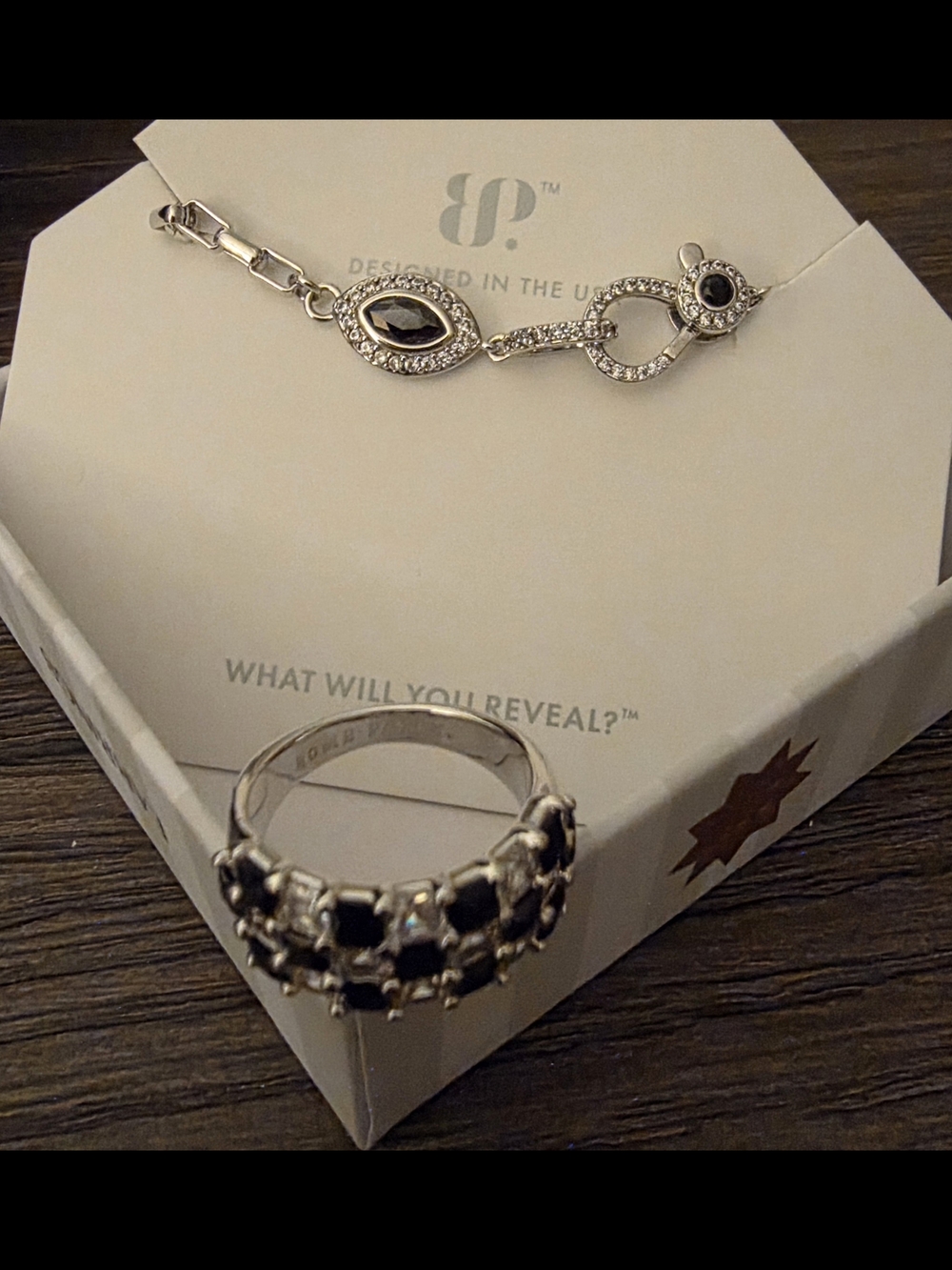 BP Black Onyx Crystal Link Necklace and Ring Set